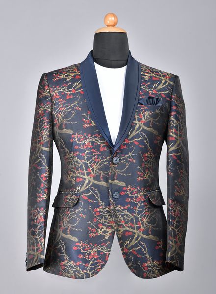 Blazer & Coats Viscose Party Wear Regular fit Shawl Collar Designer Printed Regular Coat La Scoot